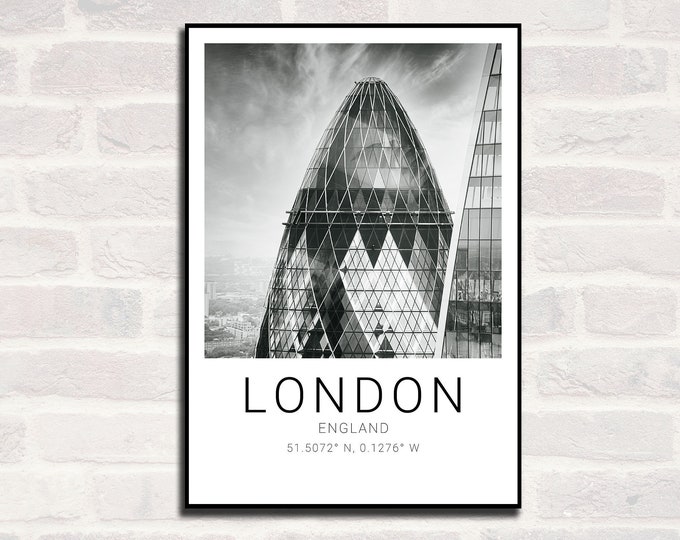London Premium Travel Prints View of London - Wall hangings home decor Art - Black and white - A4 A3 A2  - Festival Merch - british UK