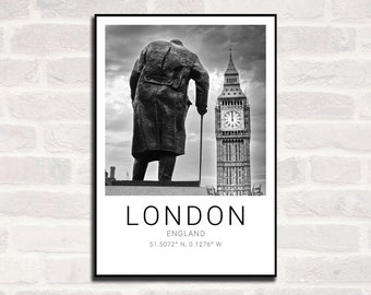 London Premium Travel Prints View of London - Wall hangings home decor Art - Black and white - A4 A3 A2  - Festival Merch - british UK