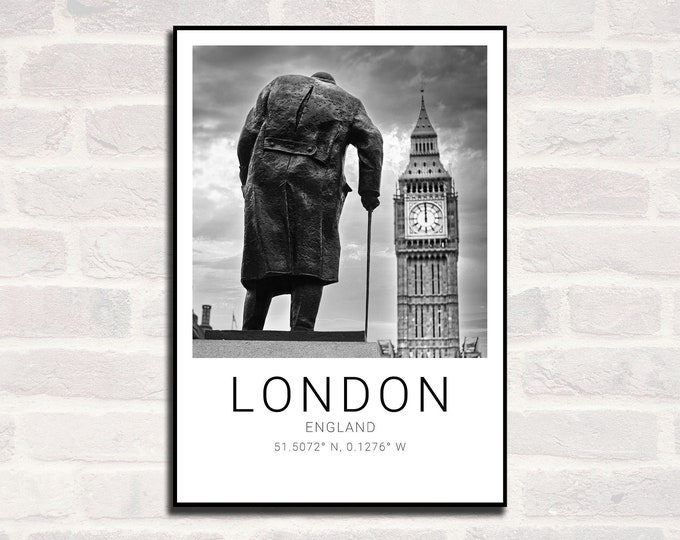 London Premium Travel Prints View of London - Wall hangings home decor Art - Black and white - A4 A3 A2  - Festival Merch - british UK