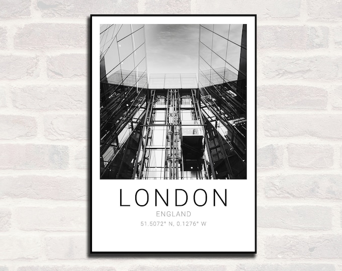 London Premium Travel Prints View of London - Wall hangings home decor Art - Black and white - A4 A3 A2  - Festival Merch  - british UK