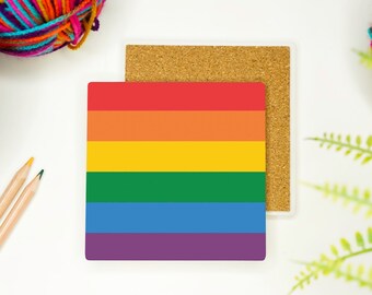 Rainbow flags (Any Flag) Ceramic Coaster - Premium quality with a cork base - LGBT Gay bi transgender Lesbian