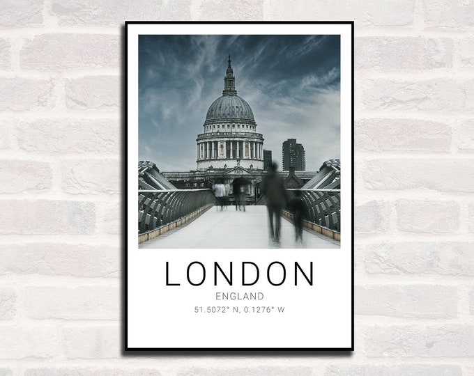 London Premium Travel Prints View of London - Wall hangings home decor Art - Black and white - A4 A3 A2  - Festival Merch