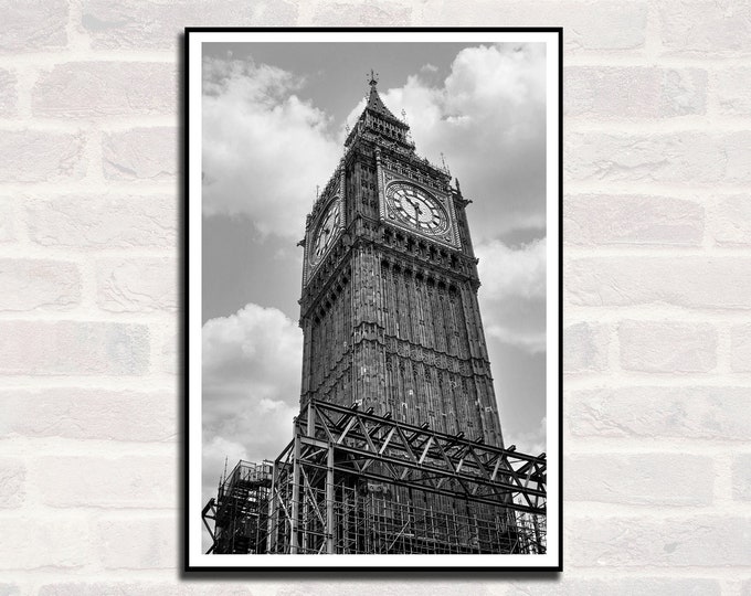 Big Ben - London Premium Travel Prints - Wall hangings home decor Art - Black and white - A4 A3 A2  - Festival Merch