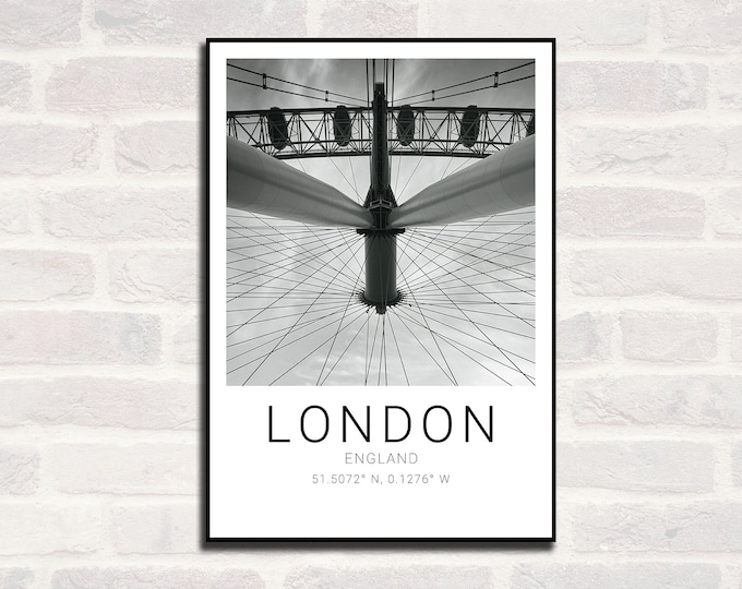London Premium Travel Prints View of London - Wall hangings home decor Art - Black and white - A4 A3 A2  - Festival Merch - british UK