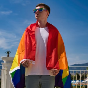 LARGE Premium LGBT Pride Flags - (Discreet packaging) - Rainbow Flag 5ft by 3FT Pride Gay Lesbian Bi Trans parade -  Festival Merch