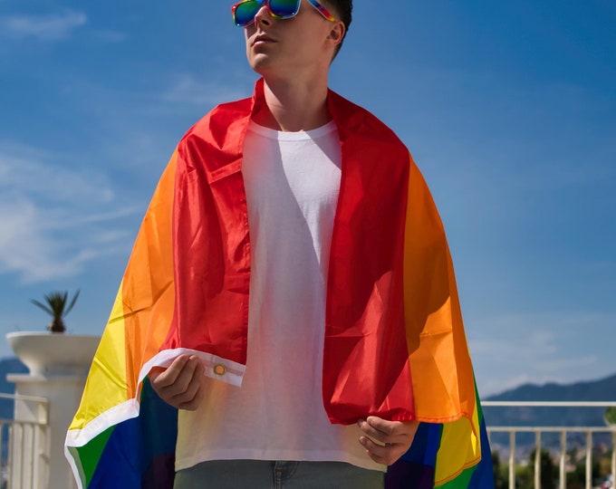 LARGE Premium LGBT Pride Flags - (Discreet packaging) - Rainbow Flag 5ft by 3FT Pride Gay Lesbian Bi Trans parade -  Festival Merch