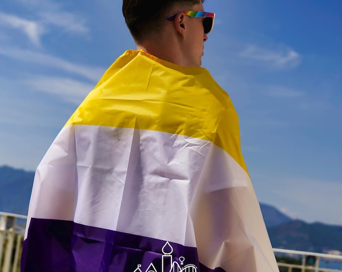 Non Binary Flag Large LGBT -  5ft by 3FT Pride Gay Lesbian Bi Trans Rainbow parade music festival party - Festival Merch