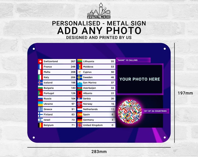 Personalised Eurovision 2022 & 2021 Inspired Metal Sign (Any Words) - Personalise / Customise - Song Contest Gift - Festival Merch