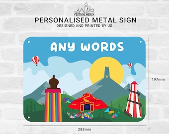 Personalised Music Festival Metal Sign (0.5mm Thick) - Customise Words - inspired unofficial Glastonbury glasto - Festival Merch