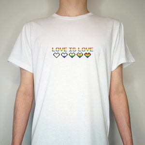 Love is love T shirt gaymer heart rainbow gamer 8bit retro design Premium Quality Summer Light weight 65/35 Polyester Cotton image 1