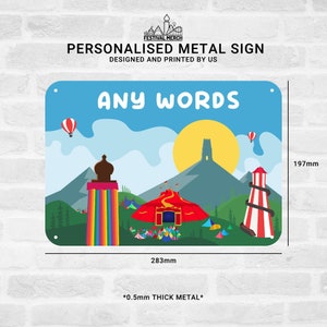 Personalised Music Festival Metal Sign (0.5mm Thick) - Customise Words - inspired unofficial Glastonbury glasto - Festival Merch