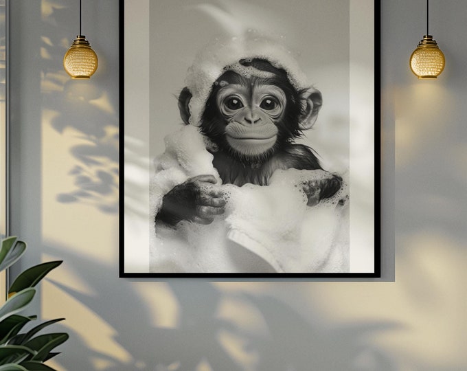 Funny bathroom Animal Monkey Chimpanzee Print | Premium Quality UK British Printers | - Bathroom art toilet restroom Print rest room