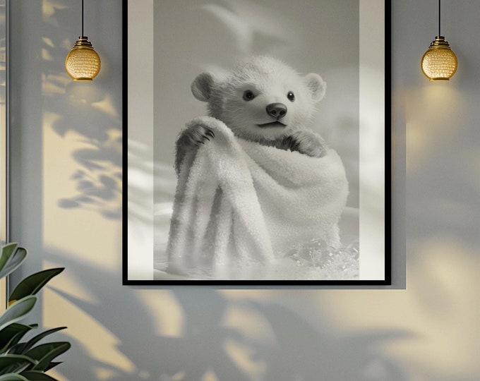 Funny bathroom Animal Polar Bear Print | Premium Quality UK British Printers | - Bathroom art toilet restroom Print rest room