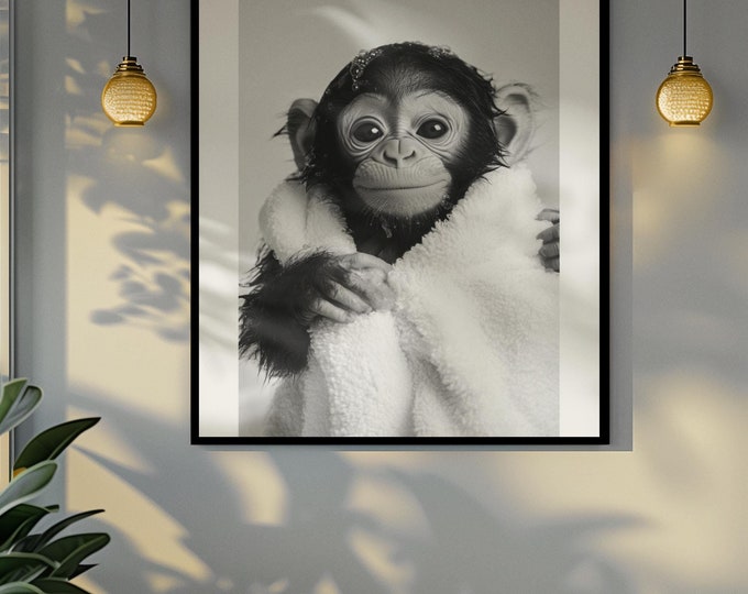 Funny bathroom Animal Monkey Chimpanzee Print | Premium Quality UK British Printers | - Bathroom art toilet restroom Print rest room