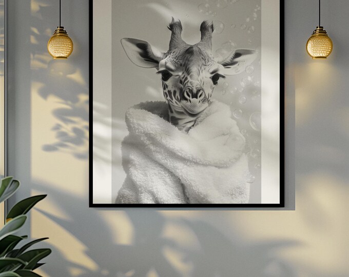 Funny bathroom Animal Giraffe Print | Premium Quality UK British Printers | - Cute Bathroom art toilet restroom Print rest room