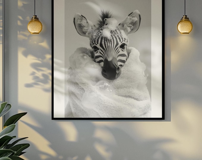 Funny bathroom Animal Zebra Print | Premium Quality UK British Printers | - Bathroom art toilet restroom Print rest room