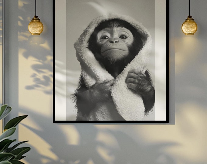 Funny bathroom Animal Monkey Chimpanzee Print | Premium Quality UK British Printers | - Bathroom art toilet restroom Print rest room