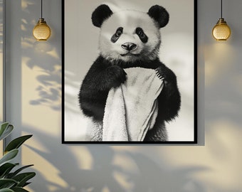 Funny bathroom Animal Panda Print | Premium Quality UK British Printers | - Bathroom art toilet restroom Print rest room