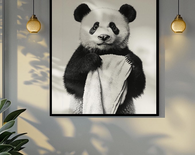 Funny bathroom Animal Panda Print | Premium Quality UK British Printers | - Bathroom art toilet restroom Print rest room