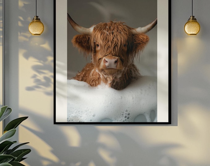Funny bathroom Animal Highland Cow Print | Premium Quality UK British Printers | - Bathroom art toilet restroom Print rest room