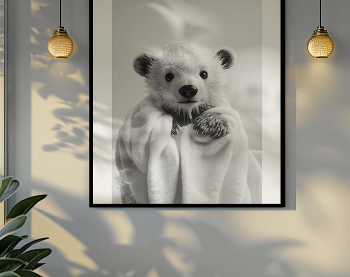 Funny bathroom Animal Polar Bear Print | Premium Quality UK British Printers | - Bathroom art toilet restroom Print rest room