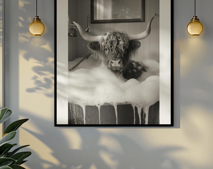 Funny bathroom Animal Highland Cow Print | Premium Quality UK British Printers | - Bathroom art toilet restroom Print rest room