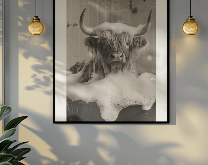 Funny bathroom Animal Highland Cow Print | Premium Quality UK British Printers | - Bathroom art toilet restroom Print rest room