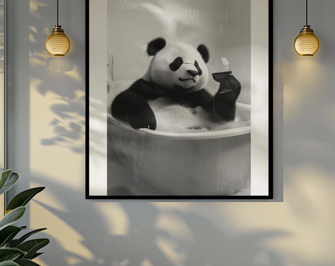 Funny bathroom Animal Panda Print | Premium Quality UK British Printers | - Bathroom art toilet restroom Print rest room
