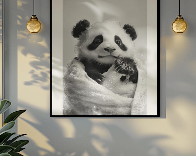 Funny bathroom Animal Panda Print | Premium Quality UK British Printers | - Bathroom art toilet restroom Print rest room