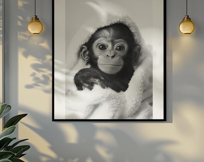 Funny bathroom Animal Monkey Chimpanzee Print | Premium Quality UK British Printers | - Bathroom art toilet restroom Print rest room