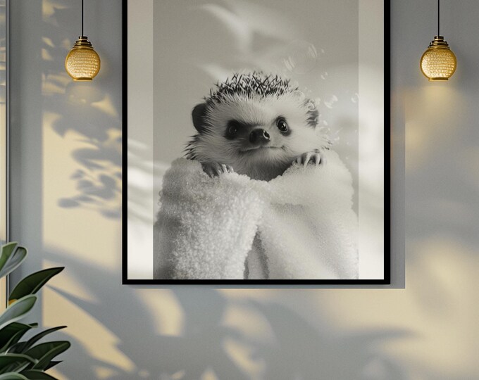 Funny bathroom Animal Hedgehog Print | Premium Quality UK British Printers | - Cute Bathroom art toilet restroom Print rest room