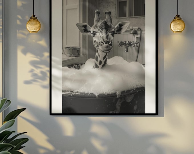 Funny bathroom Animal Giraffe Print | Premium Quality UK British Printers | - Cute Bathroom art toilet restroom Print rest room