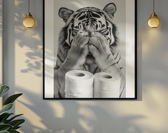 Funny bathroom Animal Tiger Print | Premium Quality UK British Printers | - Bathroom art toilet restroom Print rest room