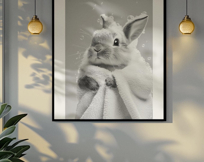 Funny bathroom Animal Rabbit Print | Premium Quality UK British Printers | - Bathroom art toilet restroom Print rest room
