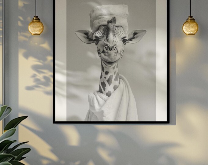 Funny bathroom Animal Giraffe Print | Premium Quality UK British Printers | - Cute Bathroom art toilet restroom Print rest room
