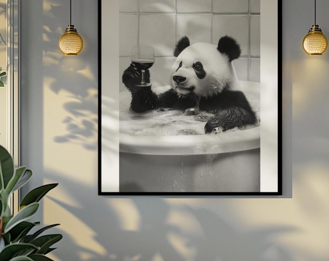 Funny bathroom Animal Panda Print | Premium Quality UK British Printers | - Bathroom art toilet restroom Print rest room