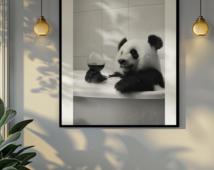 Funny bathroom Animal Panda Print | Premium Quality UK British Printers | - Bathroom art toilet restroom Print rest room