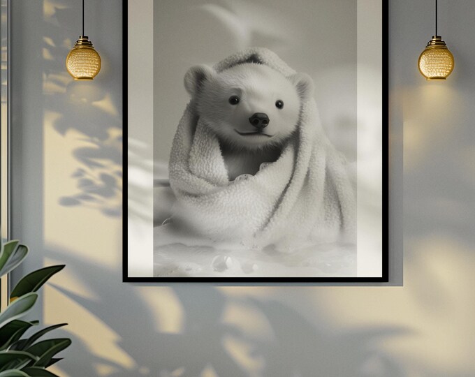 Funny bathroom Animal Polar Bear Print | Premium Quality UK British Printers | - Bathroom art toilet restroom Print rest room