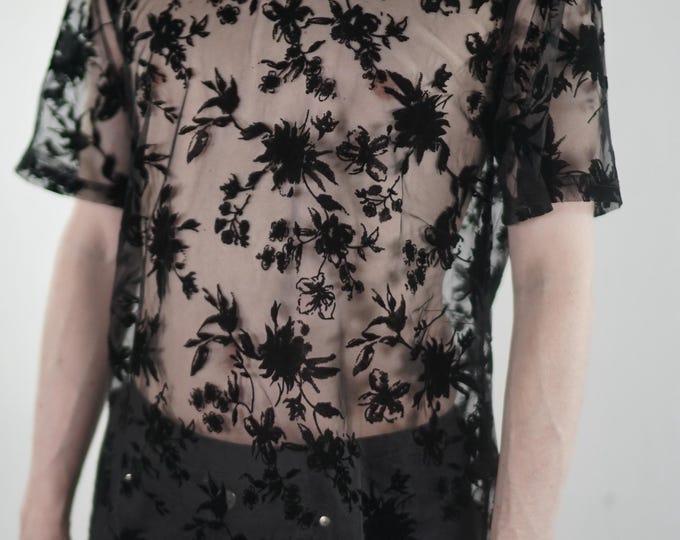 Men's Sheer Top | Festival Merch - Premium Floral Lace Pride Outfit Rave Summer Beach Vacation Holiday Mesh Top Shear Short sleeve