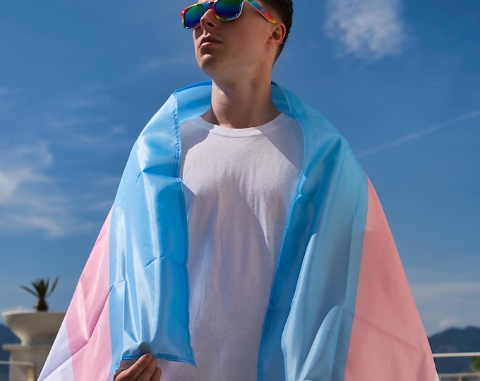 Transgender Flag Large LGBT -  5ft by 3FT Pride Gay Lesbian Bi Trans Rainbow parade music festival party - Festival Merch