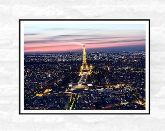 Paris Travel Print - City Skyline Eiffle Tower at night France Sunset  -  Office Home Decor - A4 A3 A2 - Festival Merch