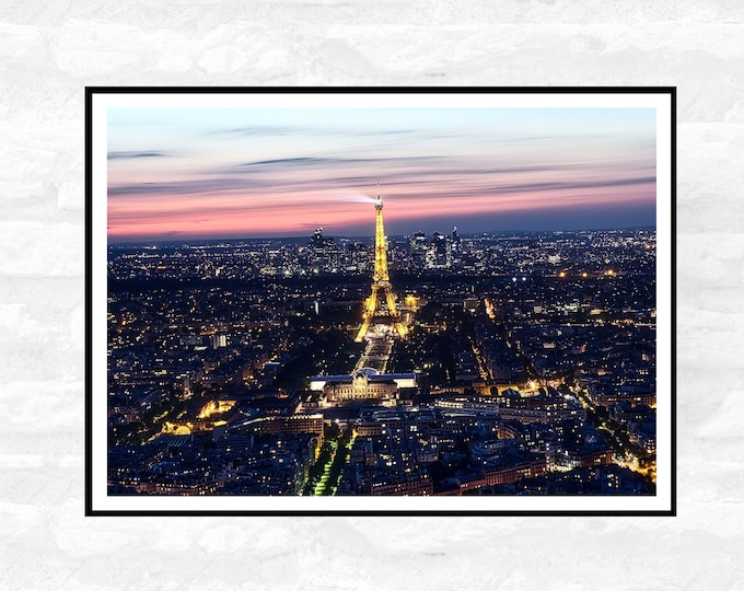 Paris Travel Print - City Skyline Eiffle Tower at night France Sunset  -  Office Home Decor - A4 A3 A2 - Festival Merch