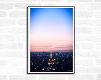 2 Paris Travel Print - City Skyline Eiffle Tower at night France Sunset  -  Office Home Decor - A4 A3 A2 - Festival Merch