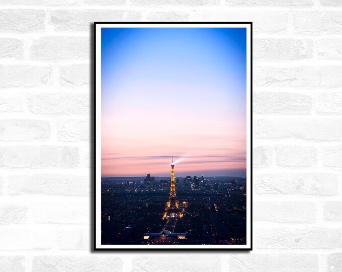 2 Paris Travel Print - City Skyline Eiffle Tower at night France Sunset  -  Office Home Decor - A4 A3 A2 - Festival Merch