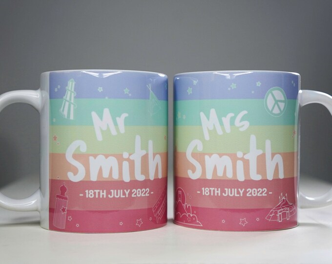 Personalised Wedding Mug - Mr & Mrs - Mr and Mr - Mrs and Mrs - Just married Gift Idea - Festival Wedding anniversary Gift gay marriage lgbt