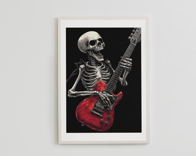 Premium Quality Art Print - Music Print Rock n Roll Skull Guitar Punk Alternative Prog Skeleton Music Festival - A4 A3 A2 - Festival Merch