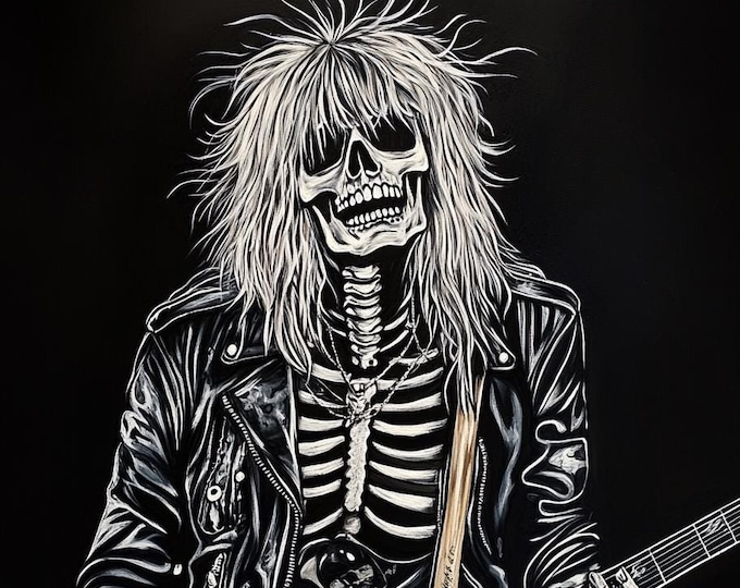 Premium Quality Art Print - Music Print Rock n Roll Skull Guitar Punk Alternative Prog Skeleton Music Festival - A4 A3 A2 - Festival Merch