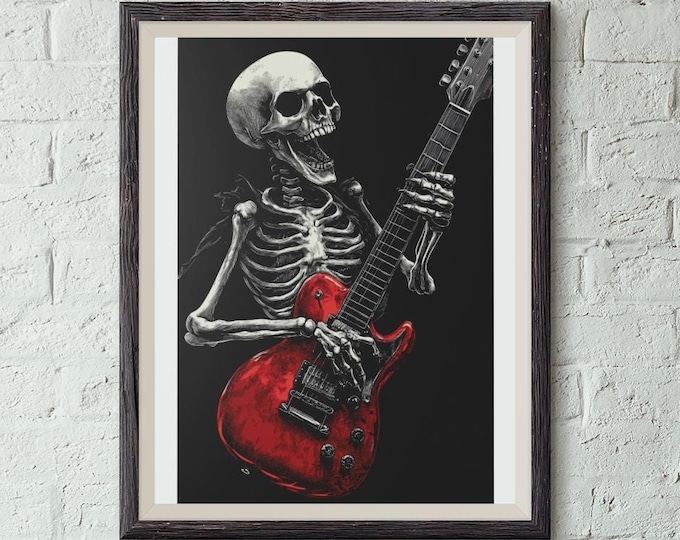 Premium Quality Art Print - Music Print Rock n Roll Skull Guitar Punk Alternative Prog Skeleton Music Festival - A4 A3 A2 - Festival Merch