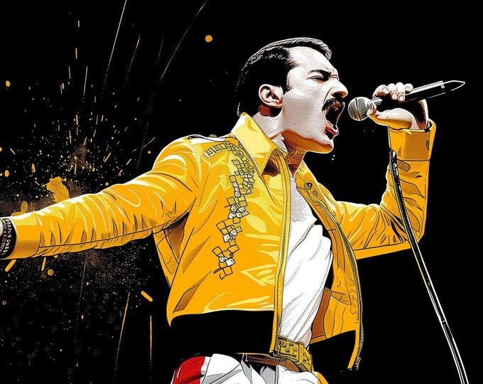 Freddie Mercury Art Famous Faces Music Musician Queen Celebrity Wall Art Print - A4 A3 A2 - Festival Merch