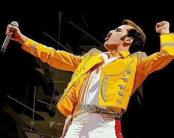 Freddie Merkur Kunst berühmte Gesichter Musik Musiker Queen Promi Wand Kunst Druck - A4 A3 A2 - Festival Merch
